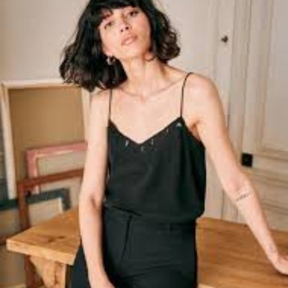 Sezane Tops - Sezane Black Paloma 100% Silk Cami Top size 2 NWT